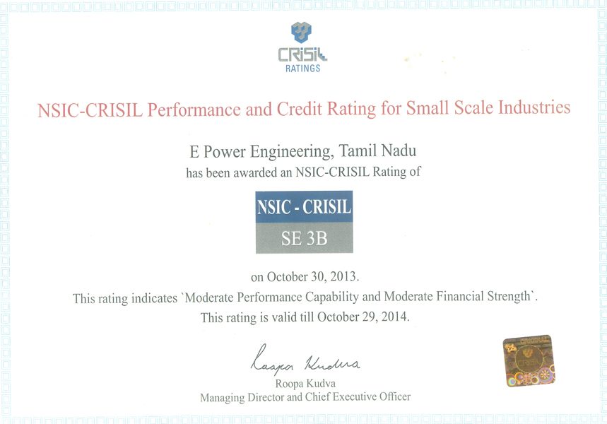 NSIC CRISIL performance and credit rating certificate issued in 2013
